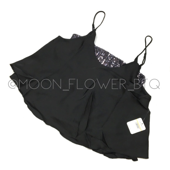 Free People Turn It On Sequin Cami Tank Top Black - Picture 6 of 11